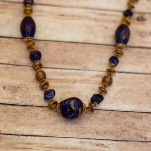 28 inch, Vintage Glass Purple Beads Gold Tone Beaded Necklace - X27